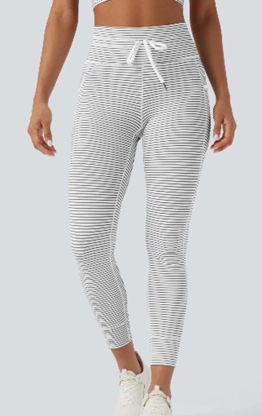 New Halara High Waisted Zebra Ripple Drawstring Leggings White Small Full Length